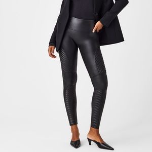 SPANX Faux Leather Moto Black Leggings Pants Stretch Women’s Size XS